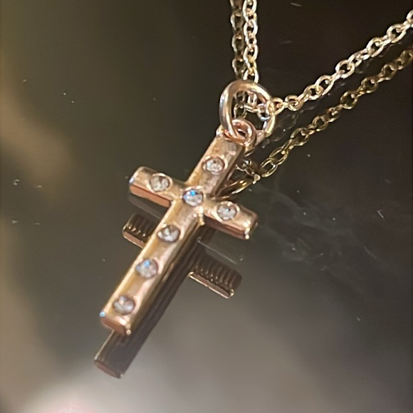Gold and Crystal Cross Necklace - Picture 1 of 5